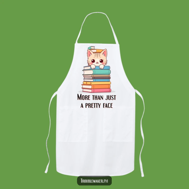 Funny Cat Apron - Mischievous Chef's Wear, Hilarious Kitchen Gift for Book Lovers