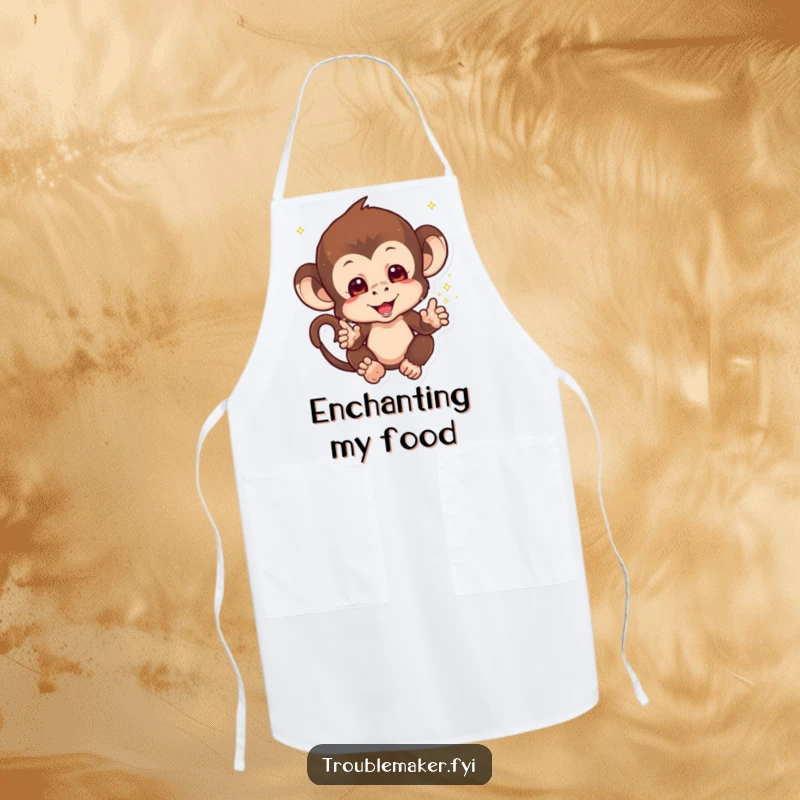 Funny Sparkle Monkey Apron of a mischievous monkey with sparkles falling from its hands, making cooking magical, great funny gift.