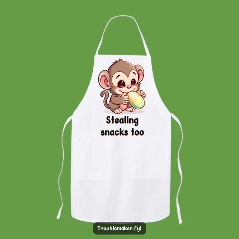 Funny Monkey Thief Apron - Adorable Creature Stealing Shiny Object Kitchen Wear