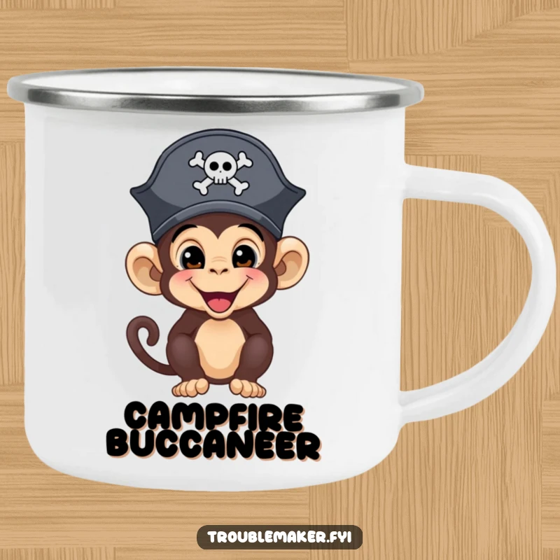 Funny monkey pirate in a hat, ready for adventure, on a durable camping mug.