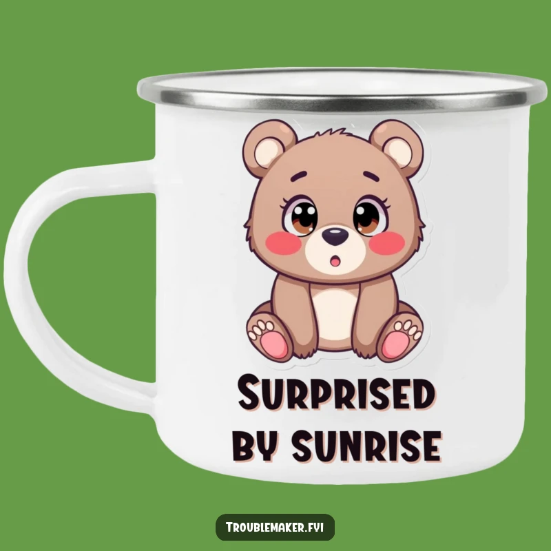 Funny Bear Cub Camp Surprise Mug: Expressing Wonder Outdoors!