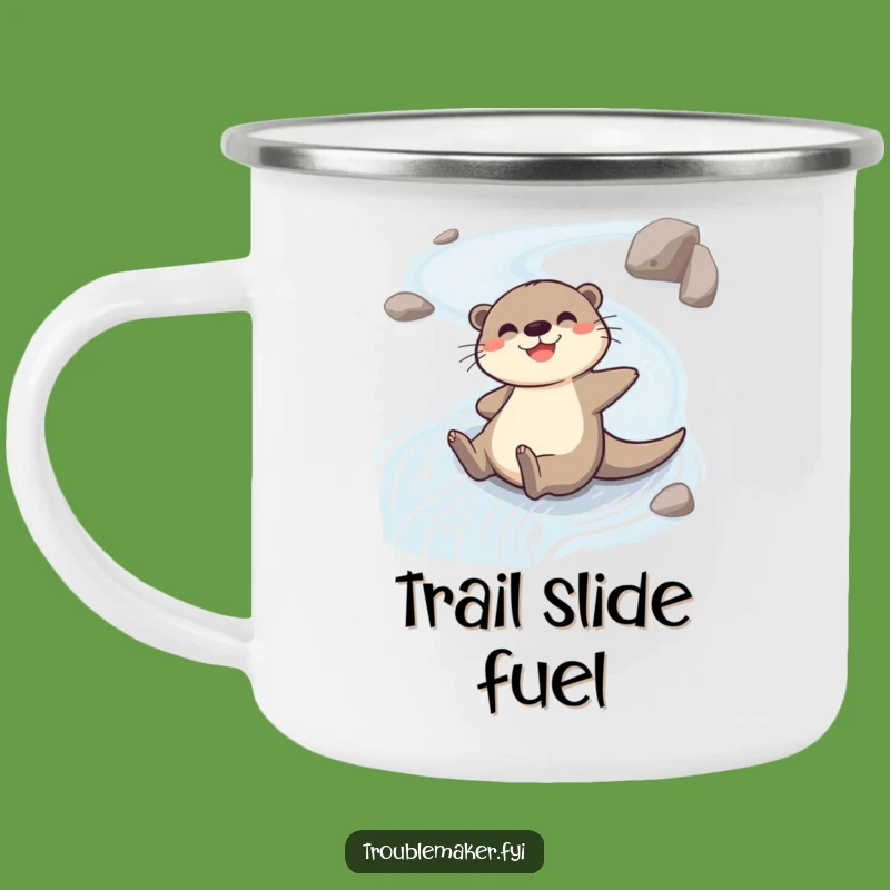 Funny Cheerful Otter Camping Mug: Sliding River Character Outdoor