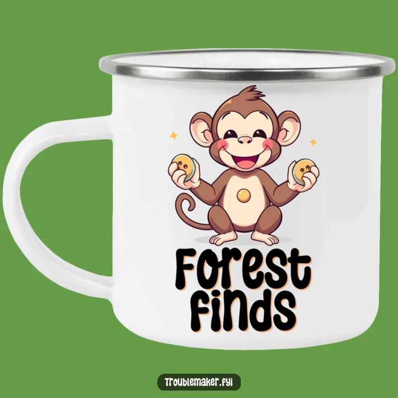 Funny Monkey Juggling Buttons Camping Mug: Sip Your Adventure with Whimsical Charm