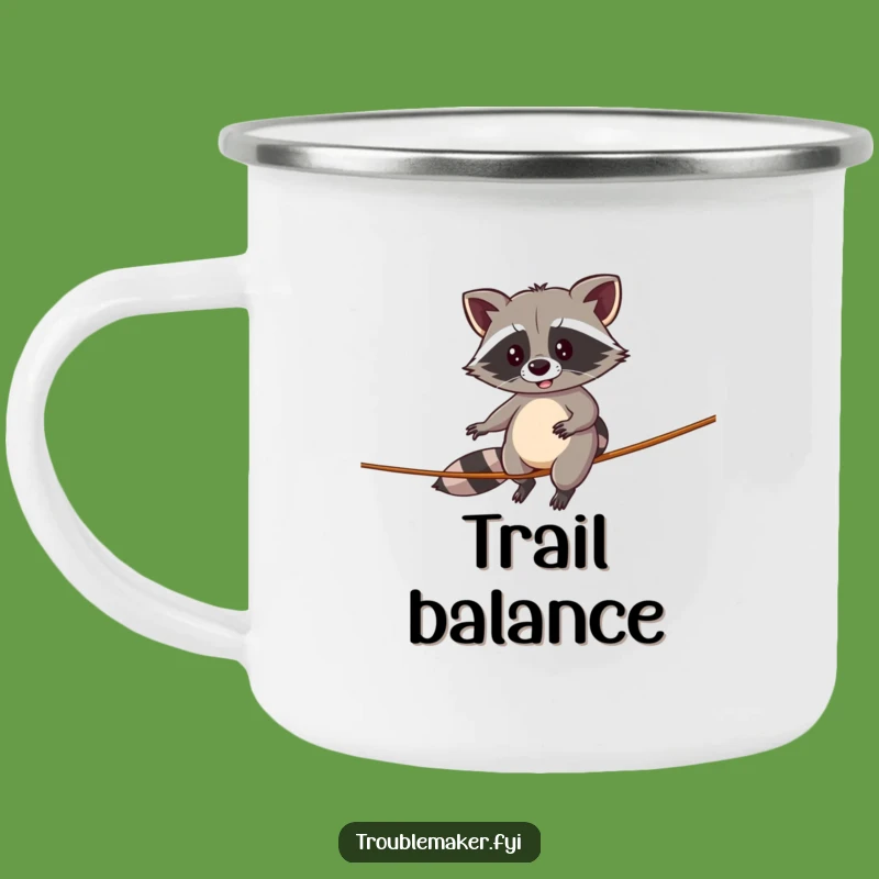 Funny Raccoon Camping Mug: Tightrope Walker, Adventure Humor