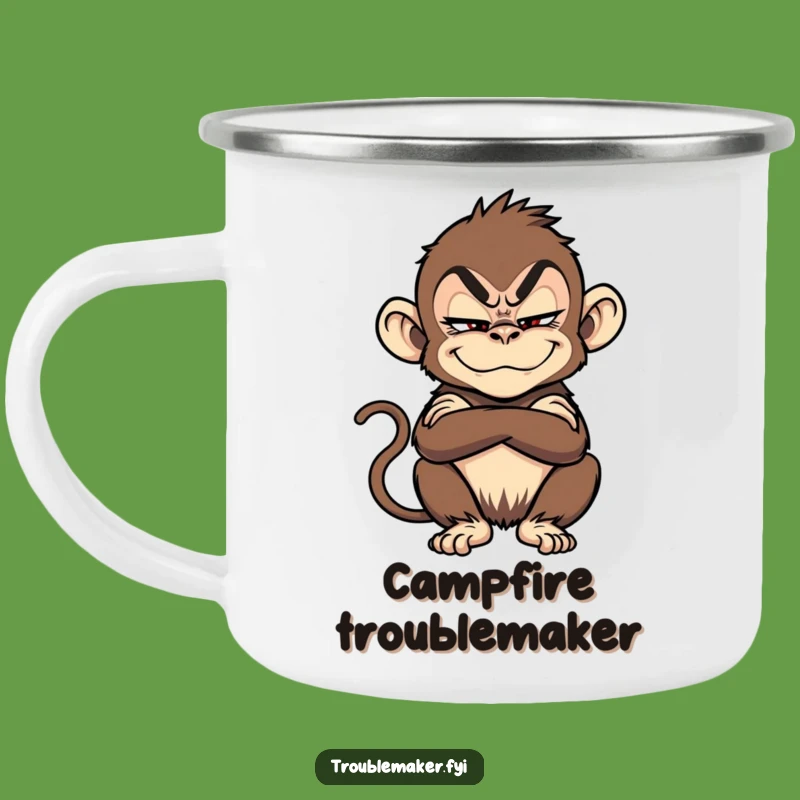 Funny Troublemaker Monkey Camping Mug: Sip Your Adventures with Sly Charm