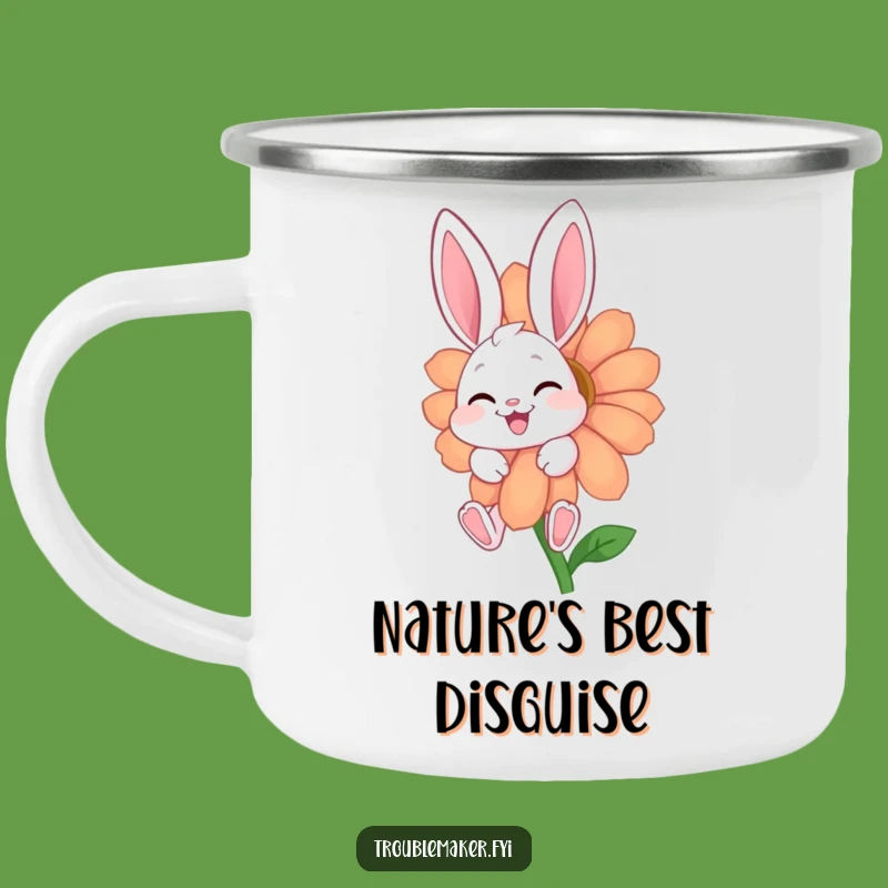 Funny Giggling Bunny Camping Mug: Cute Flower Character Outdoor Gift
