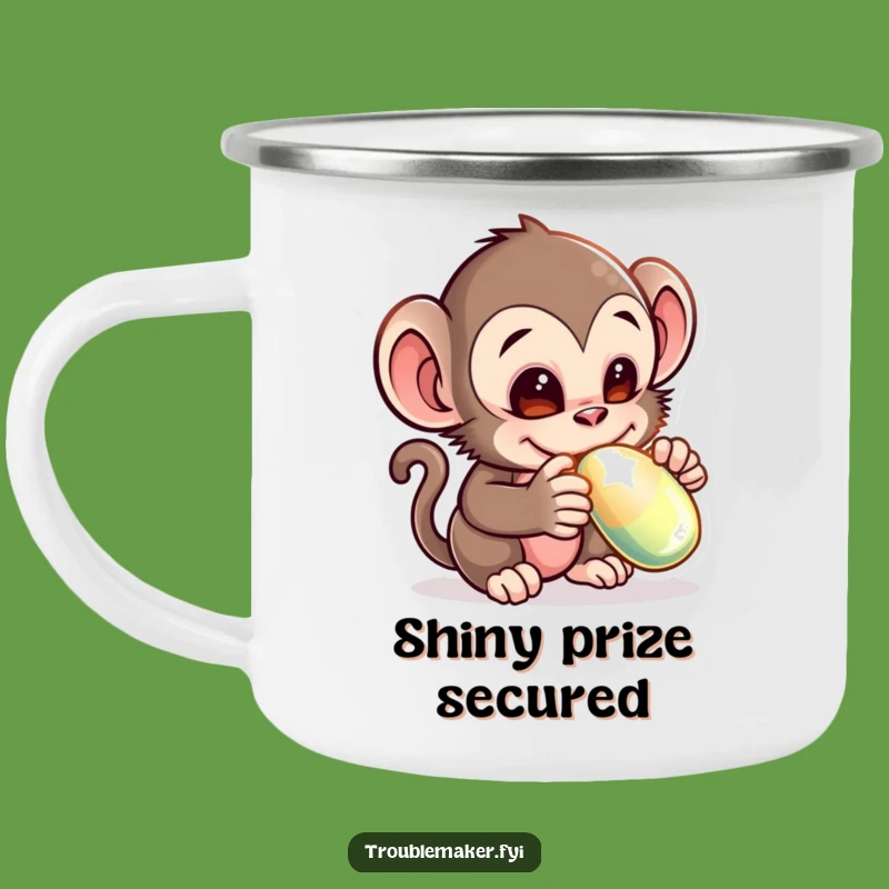 Funny Monkey Thief Camping Mug - Adorable Creature Stealing Shiny Object Camp Cup