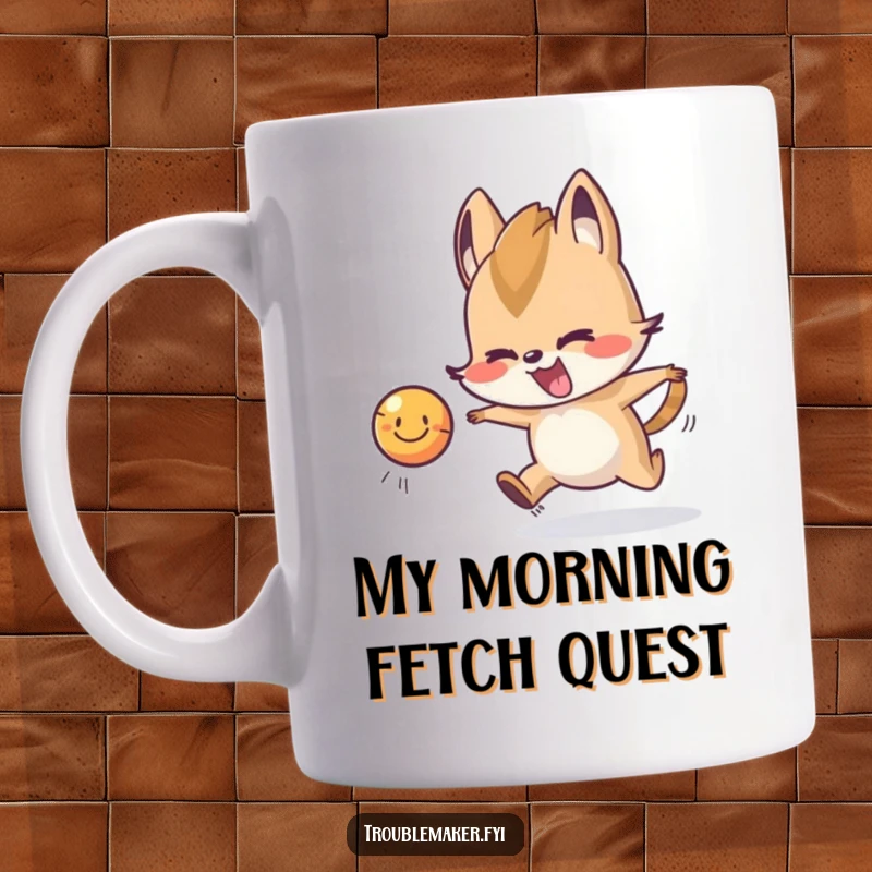 Funny Mug: A trouble maker animal character eagerly chases a happy, bouncing ball, embodying pure joy and playful energy.
