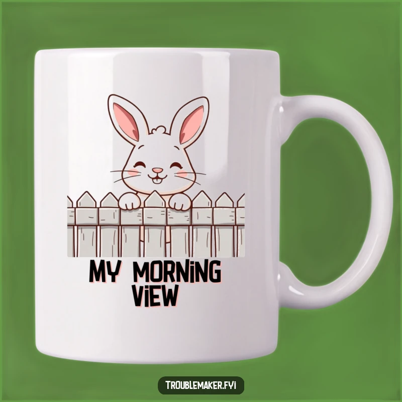 Funny Rabbit Grin Mug: Cheeky Hare Peeking Over Fence, Perfect Funny Gift