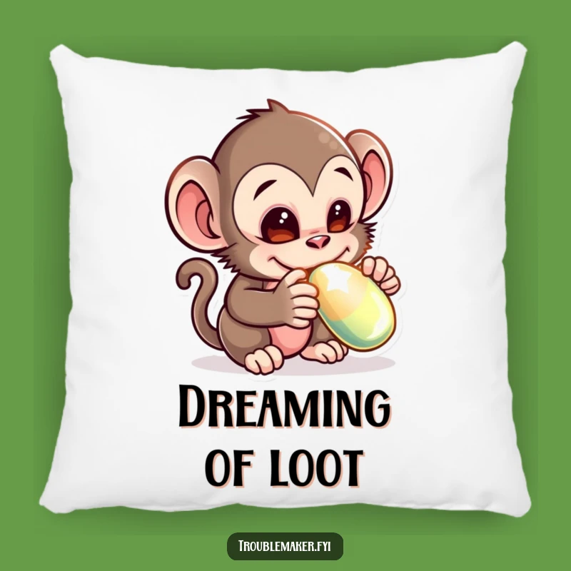 Funny Monkey Thief Pillow - Adorable Creature Stealing Shiny Object Cushion