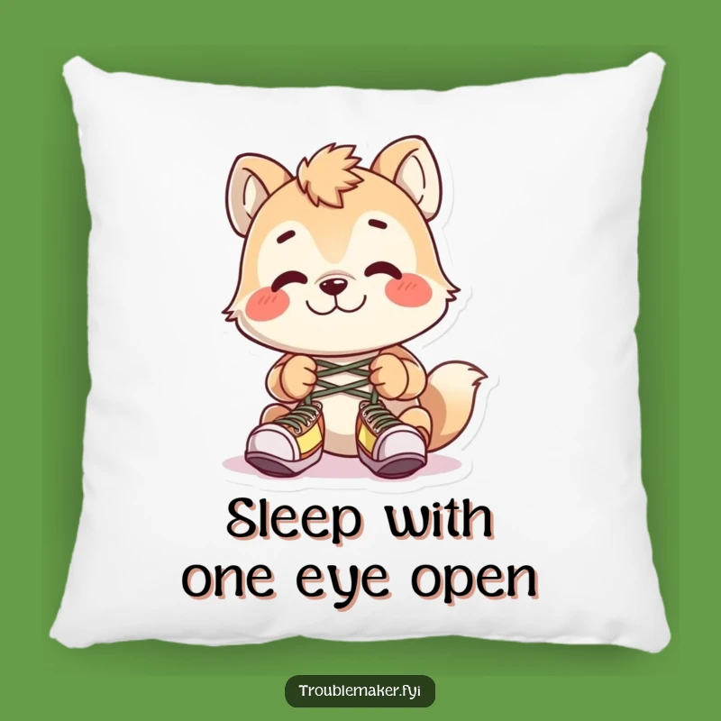 Funny Shoelace Sabotage Pillow: Cuddle Up with This Playful Animal Troublemaker Decor