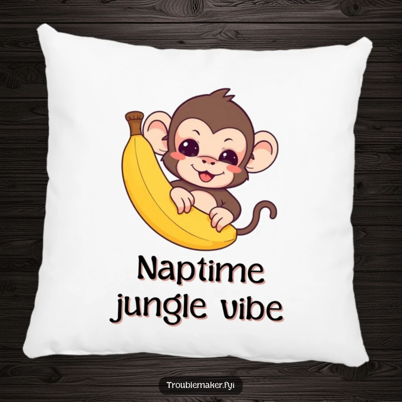 Funny Pillow: A cute troublemaker monkey peeks from behind a banana, hiding a secret.