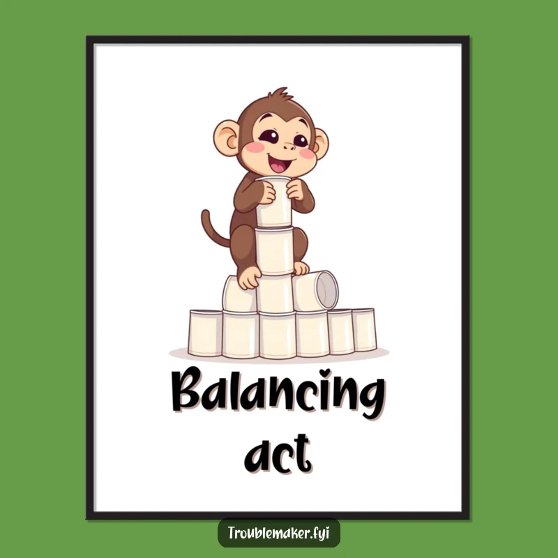 Funny Balance Monkey Digital Art: Precarious Primate Print