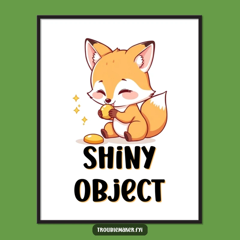 Funny Fox Digital Art: Shiny Object Snatcher, Instant Playful Decor