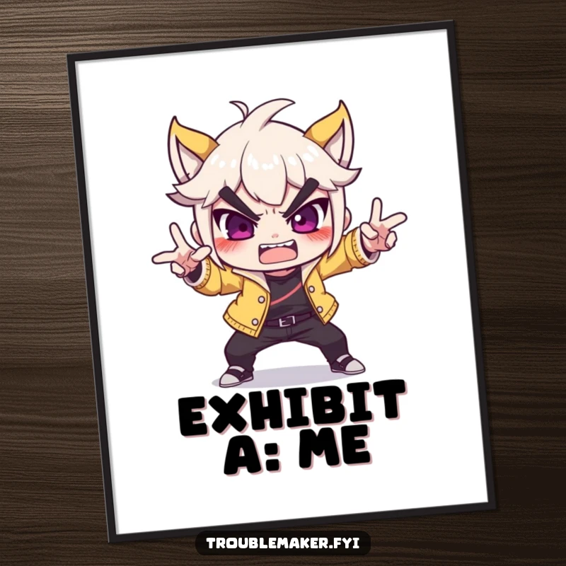 Funny troublemaker character striking a dramatic, over-the-top pose in digital art, perfect for instant, humorous wall decor.