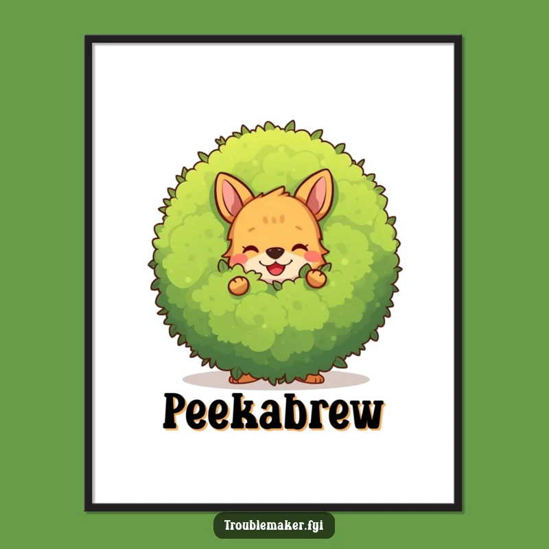 Funny Bush Hider Digital Print: Whimsical Animal Wall Art for Instant Smiles