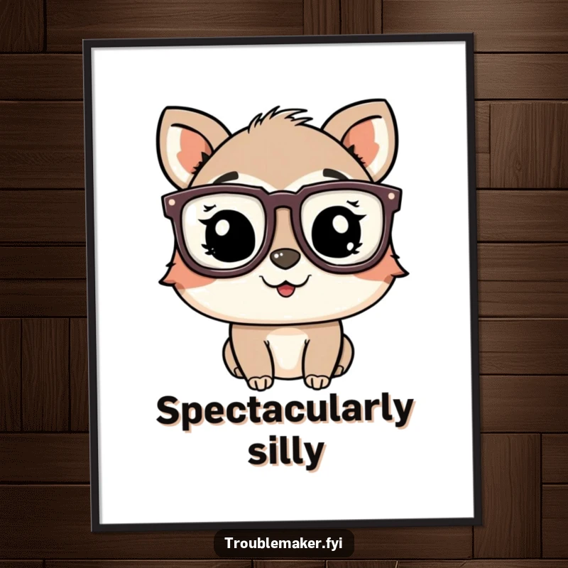 Funny playful animal character wearing oversized glasses and winking, ready for digital download and printing.