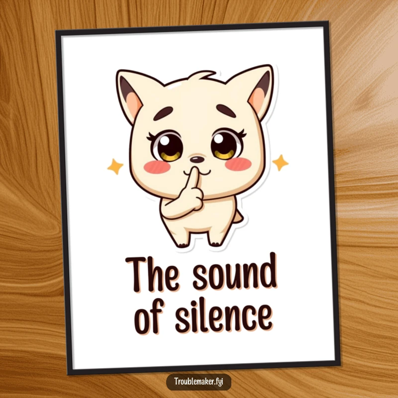 Funny digital art print of a troublemaker character signaling quiet, ideal for adding mystery to decor.