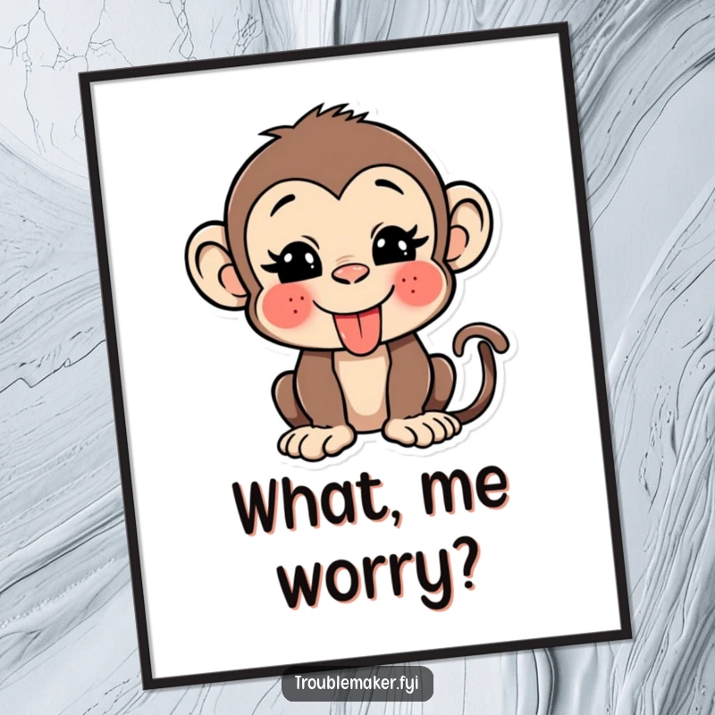 Funny monkey digital art print of a playful character sticking its tongue out and winking, providing instant humorous decor.