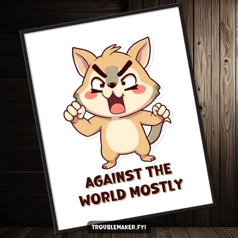 Funny animal character poster, striking an exaggerated pose of mock defiance, perfect for humorous, bold wall art.