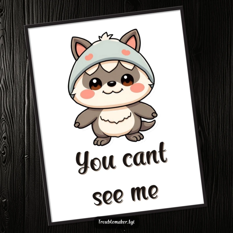 Funny poster featuring a creature with a funny expression and a silly disguise, adding a humorous and captivating focal point to any room.