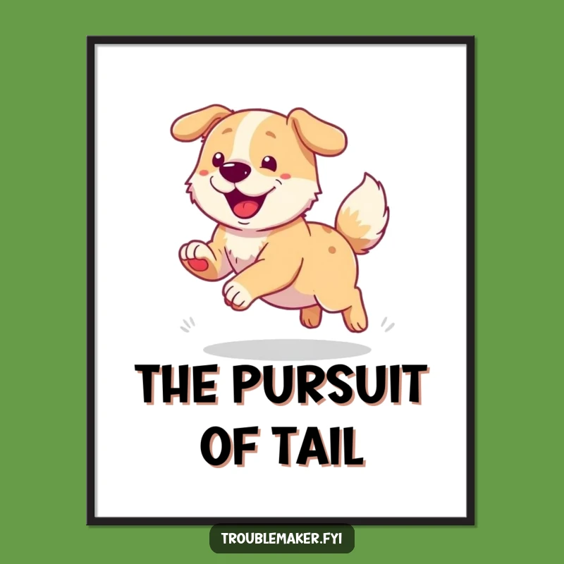 Funny Dog Chasing Tail Poster - Joyful Wall Art for Dog Lovers