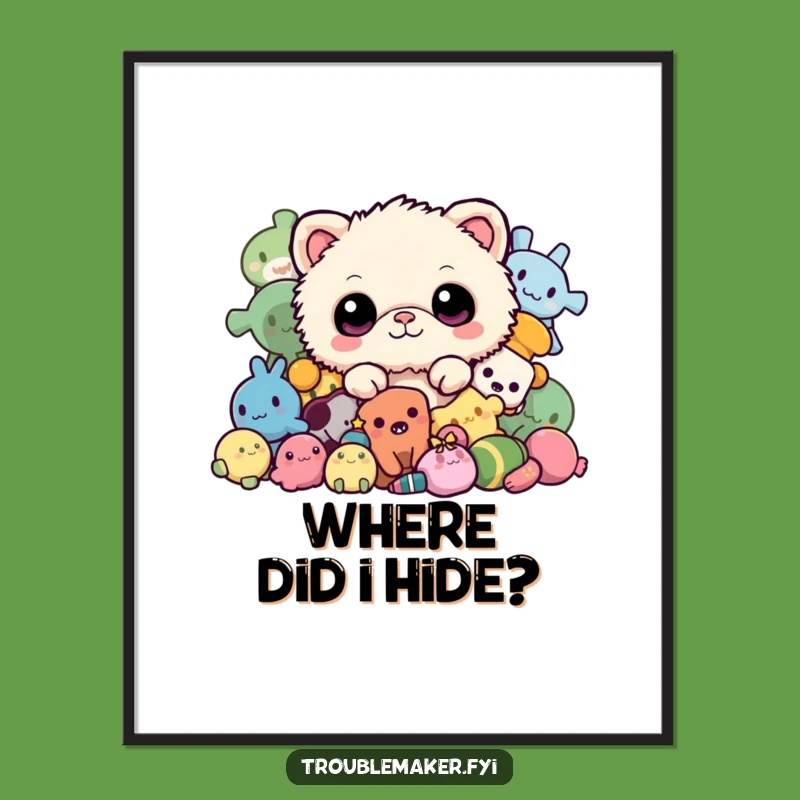 Funny Fuzzy Creature Poster - Peek-a-Boo Toy Humor Wall Art