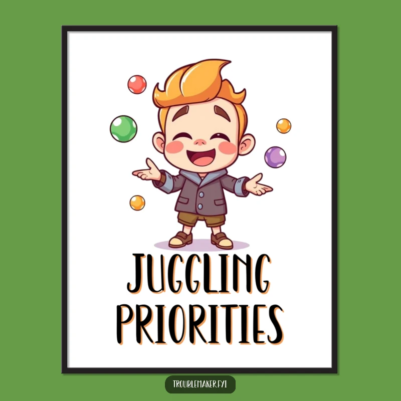 Funny Troublemaker Juggling Poster: Colorful Art, Perfect Playful Wall Decor Gift