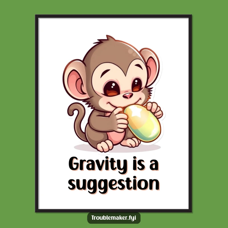 Funny Monkey Thief Poster - Adorable Creature Stealing Shiny Object Wall Art