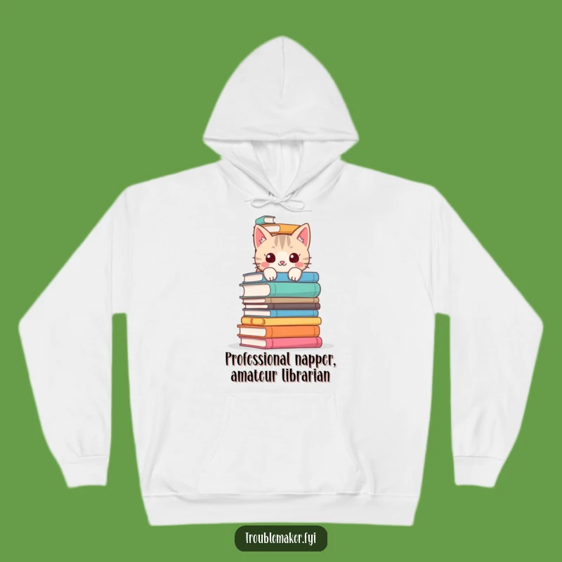Cozy Funny Cat Hoodie - Mischievous Bookworm Sweatshirt, Perfect Warm Gift for Readers