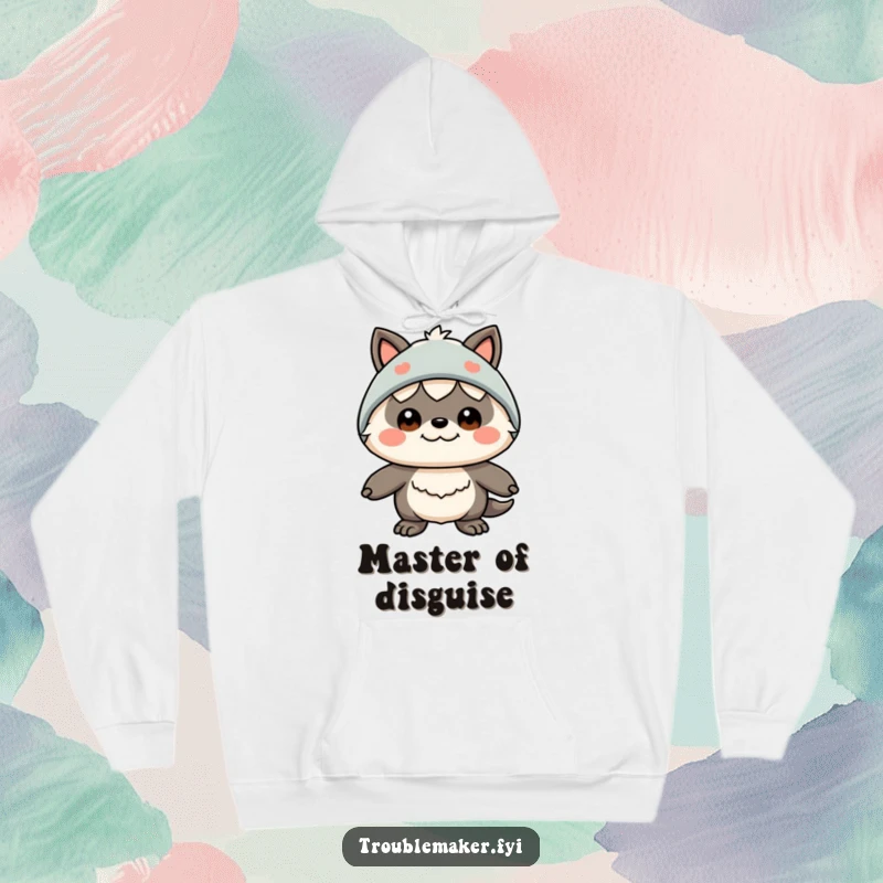 Funny hoodie featuring a creature with a funny expression and a silly disguise, perfect for staying cozy while spreading laughter.