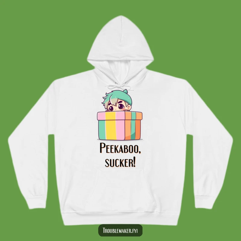 Funny Peeking Troublemaker Hoodie: Cozy Mystery and Hilarious Warmth