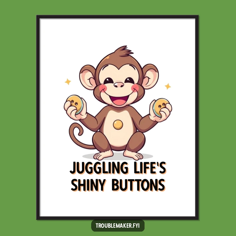 Free Printable Wall Art: Button Juggling Monkey Whimsical Downloadable Decor