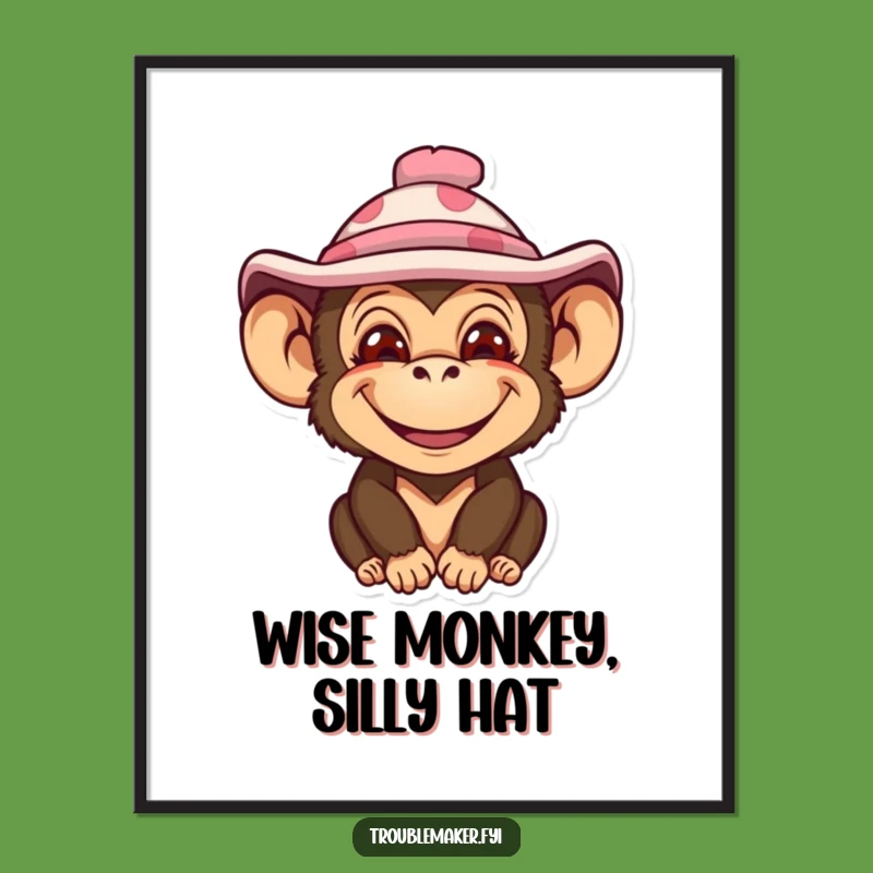 Free Printable Wall Art: Silly Hat Monkey Grin - Funny Downloadable Decor