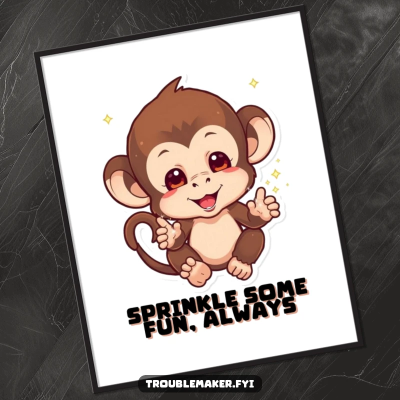 Funny Free Printable Wall Art: a monkey with magical sparkles falling from its hands, creating a humorous and dazzling artistic display.
