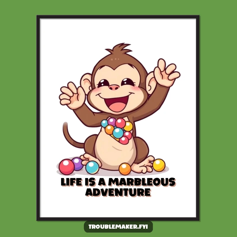 Free Printable Wall Art: Monkey Shakes Marbles, Humorous Downloadable Decor