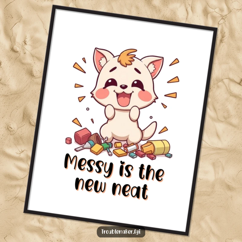 Funny Free Printable Wall Art: Animal gleefully creates chaos and messes, a hilarious downloadable art piece.