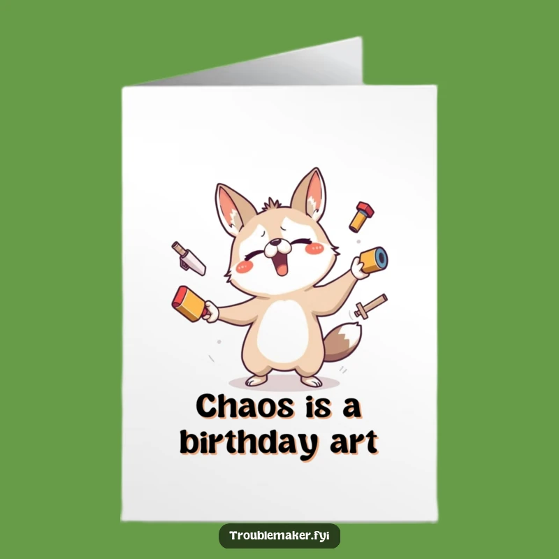 Free Printable Juggling Disaster Birthday Card: Funny Animal Makes a Messy Gift!