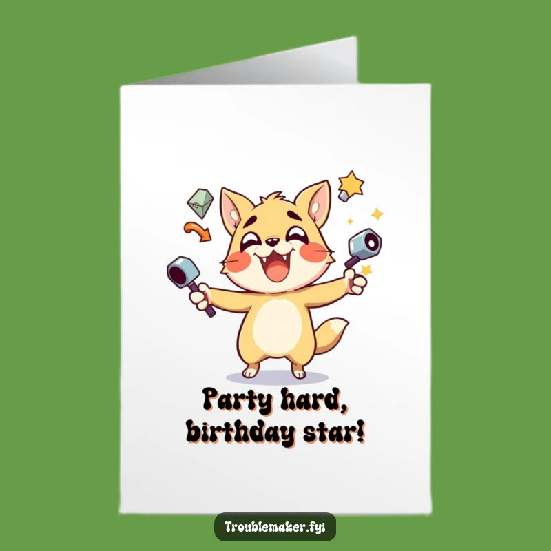 Free Printable Birthday Card: Juggling Nutty Animal - Funny Downloadable Greeting for Chaos