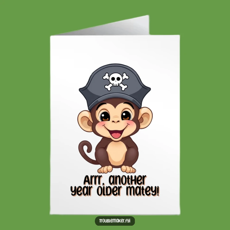 Free Printable Birthday Card: Mischievous Pirate Monkey Funny Downloadable Gift