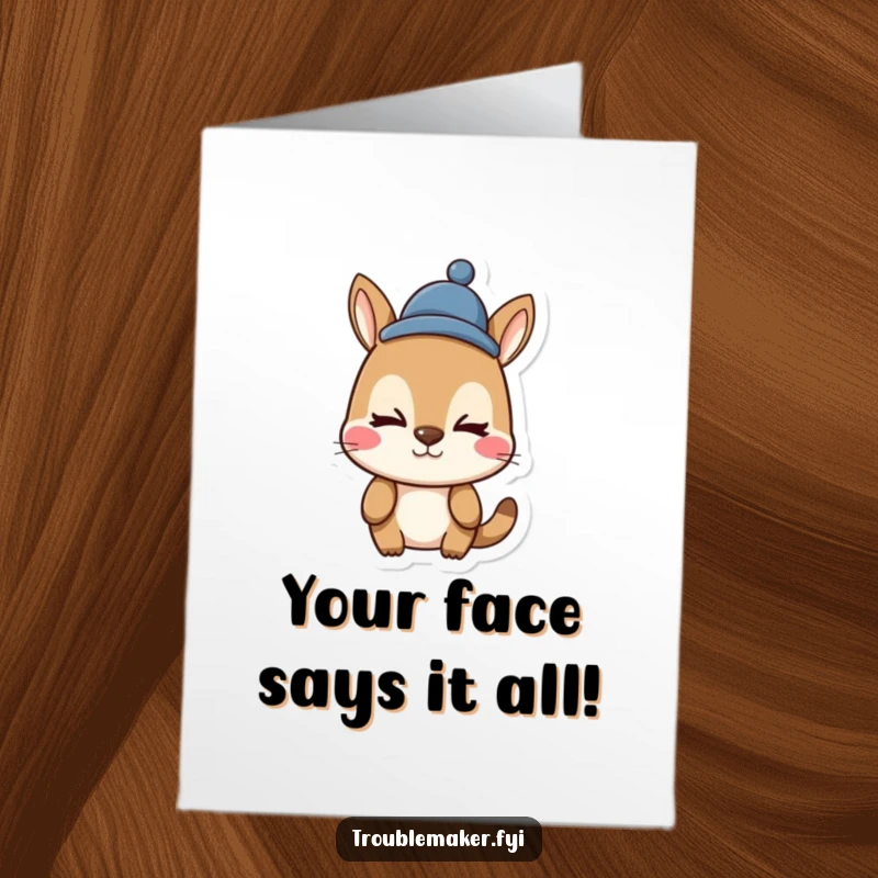 Funny Free Printable Birthday Card featuring a cartoon animal making a goofy face while sporting a jaunty, humorous hat.
