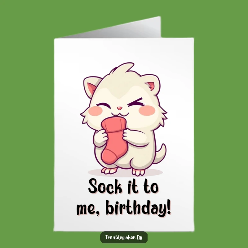 Free Printable Funny Birthday Card: Sock Thief Creature, Hilarious Downloadable Gift