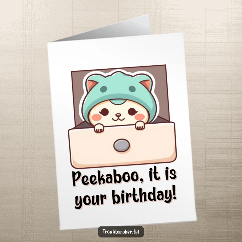 Funny Free Printable Birthday Card: Mischievous animal peeks from a drawer, a hilarious DIY gift idea.