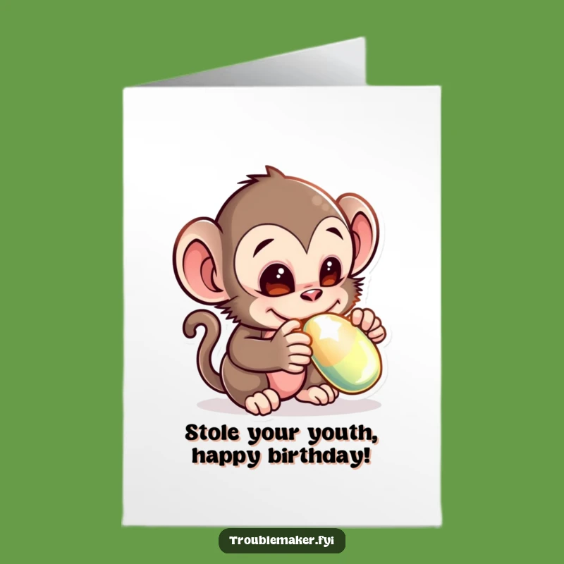Funny Free Printable Birthday Card: Mischievous Monkey Thief - Hilarious Downloadable Gift