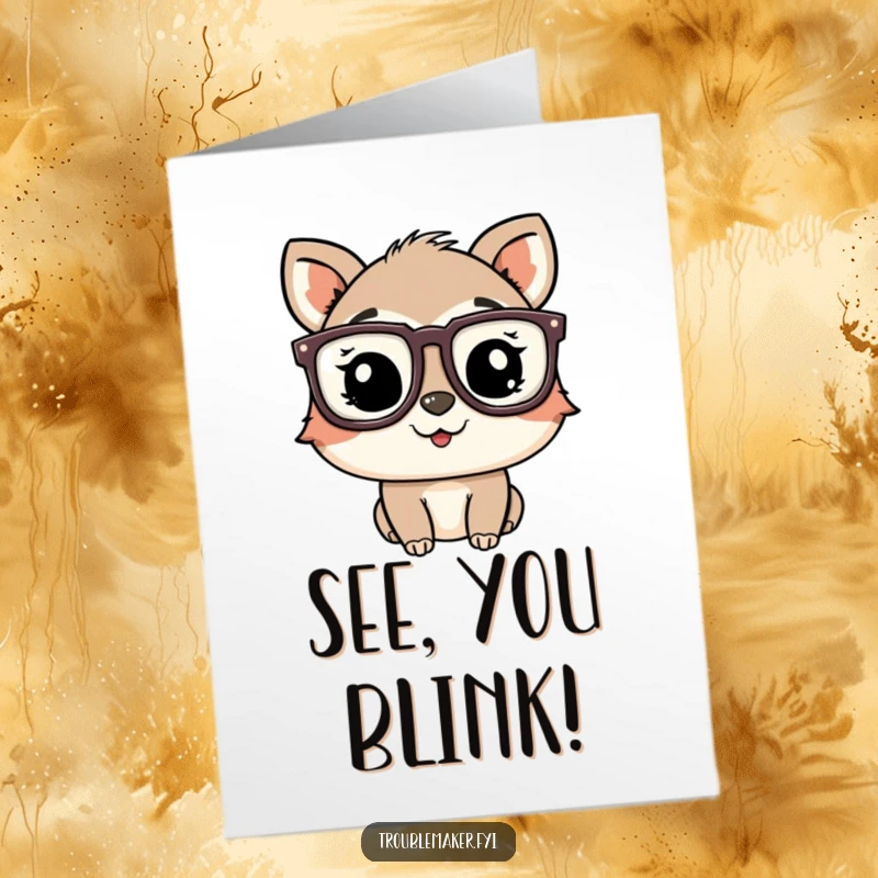 Funny Free Printable Birthday Card: A playful animal character winking while wearing oversized, funny glasses, full of charm.