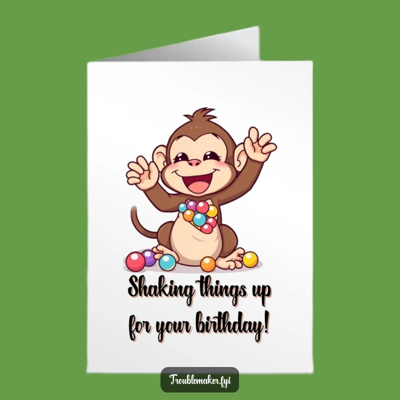 Free Printable Birthday Card: Monkey Shakes Marbles, Funny Downloadable Gift