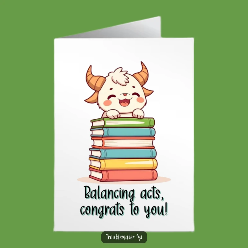 Free Printable Congrats Card: Book Balancing Triumph for a Witty Downloadable Gift
