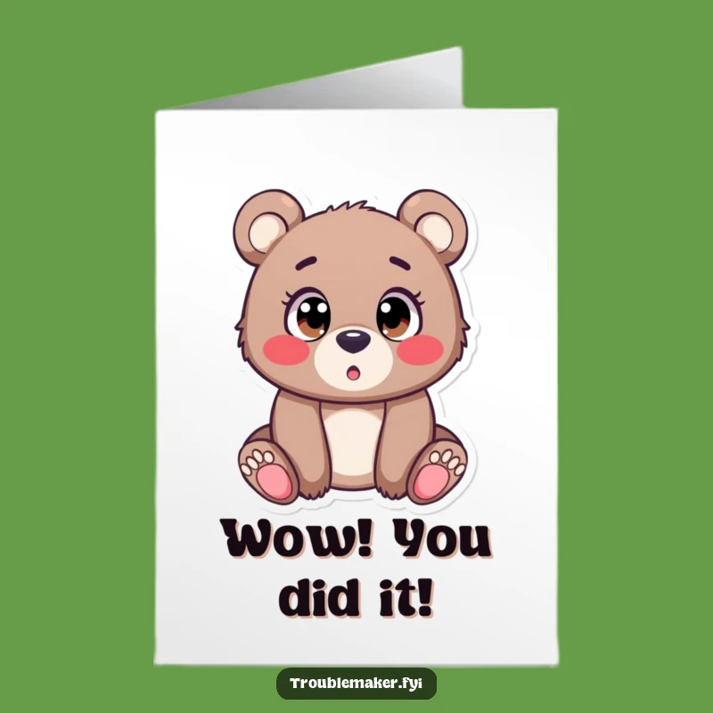 Free Printable Congrats Card: Wide-Eyed Bear Cub - Amazed Downloadable Cheers