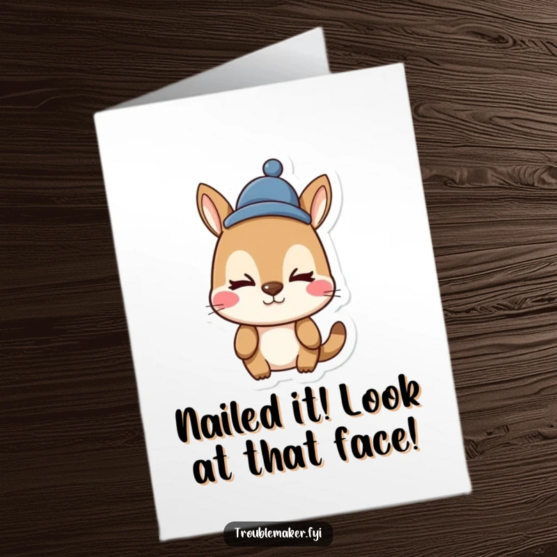 Funny Free Printable Congratulations Card: A cartoon animal with a silly face and a comical hat, perfect for celebrating achievements.
