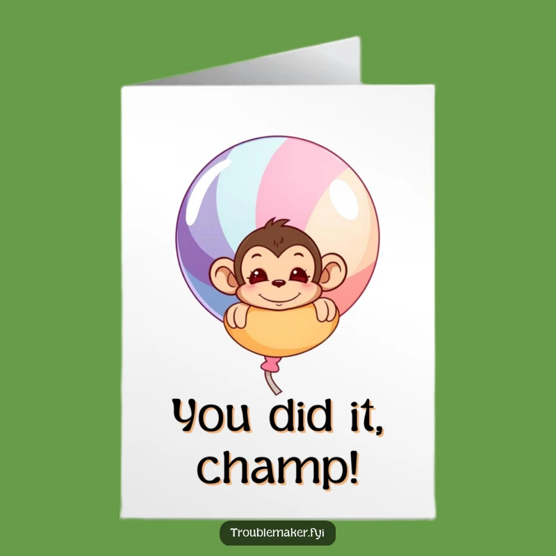 Free Printable Congrats Card: Monkey Balloon Surprise - Funny Downloadable Gift